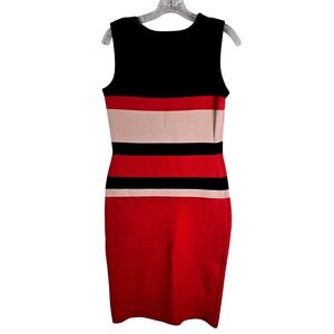 Rare Elie Saab Striped Knit Sheath Dress Red Black Tan IT 38 US 2/4